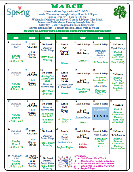 Monthly Calendar - Vero Beach Yacht Club